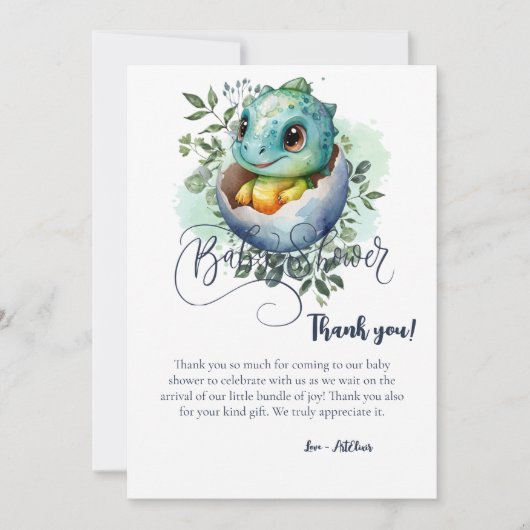 恐竜の卵かわいい水の色離れの赤ちゃんシャワー サンキューカード (正面)