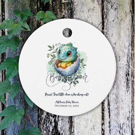 恐竜の卵かわいい水の色離れの赤ちゃんシャワー フェイバータグ
