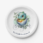 恐竜の卵かわいい水の色離れの赤ちゃんシャワー ペーパープレート (正面)