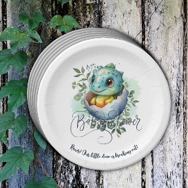 恐竜の卵かわいい水の色離れの赤ちゃんシャワー ペーパープレート