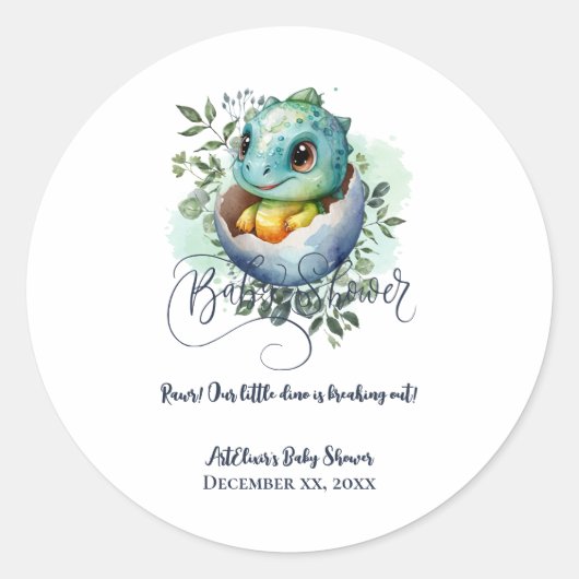 恐竜の卵かわいい水の色離れの赤ちゃんシャワー ラウンドシール (正面)