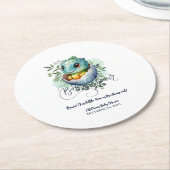 恐竜の卵かわいい水の色離れの赤ちゃんシャワー ラウンドペーパーコースター (アングル)