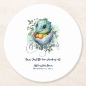 恐竜の卵かわいい水の色離れの赤ちゃんシャワー ラウンドペーパーコースター (正面)