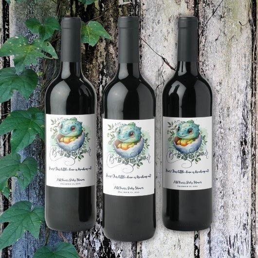 恐竜の卵かわいい水の色離れの赤ちゃんシャワー ワインラベル