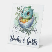 恐竜の卵かわいい水の色離れの赤ちゃんシャワー 台座サイン (正面)