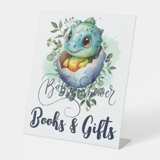 恐竜の卵かわいい水の色離れの赤ちゃんシャワー 台座サイン (正面)