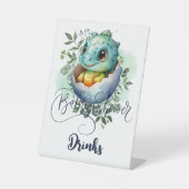 恐竜の卵かわいい水の色離れの赤ちゃんシャワー 台座サイン (正面)