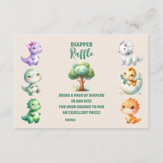 恐竜の卵かわいい水彩ベビーおむつラッフル エンクロージャーカード (正面)