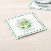 恐竜の卵かわいい水彩少年の赤ちゃんシャワー ペーパーコースター (アングル)