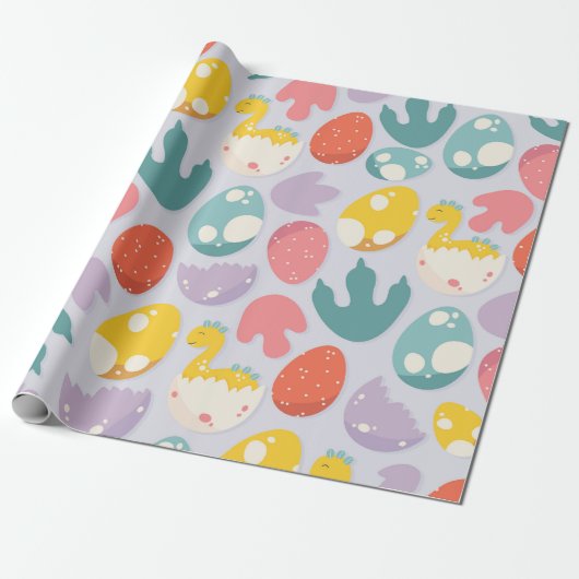 恐竜の卵と足跡 ラッピングペーパー (アンロールド)
