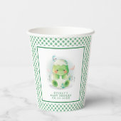 恐竜の卵の水の色の赤ちゃんシャワー 紙コップ (裏面)