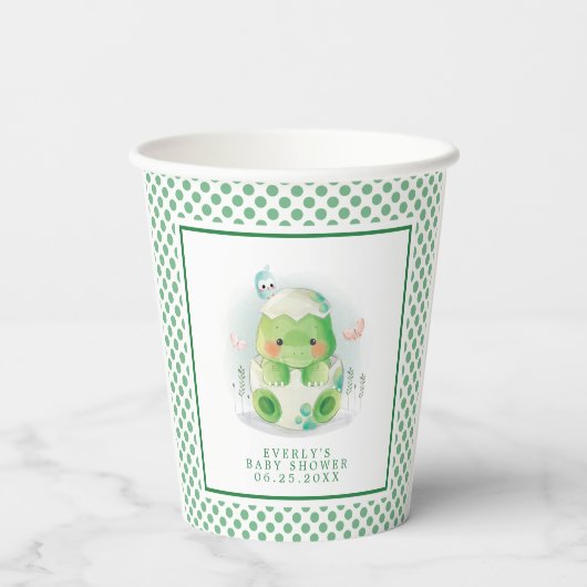 恐竜の卵の水の色の赤ちゃんシャワー 紙コップ (裏面)
