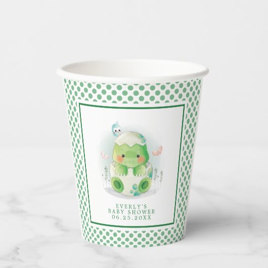 恐竜の卵の水の色の赤ちゃんシャワー 紙コップ (正面)