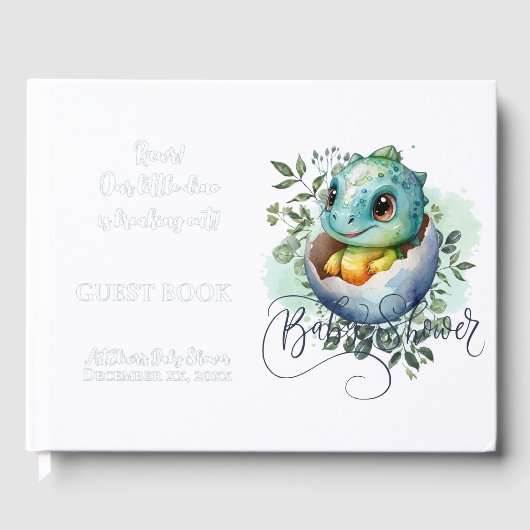 恐竜の卵の水の色離れの赤ちゃんシャワー箔 ゲストブック (正面)