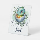 恐竜の卵の水彩離れの赤ちゃんシャワー食品 台座サイン (正面)