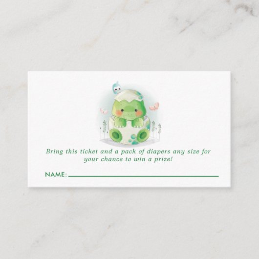 恐竜の卵の赤ちゃんシャワーおむつラッフル エンクロージャーカード (正面)