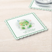 恐竜の卵 キュートな水彩画 男の子 ベビーシャワー ペーパーコースター (アングル)