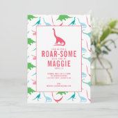 恐竜の名門私立校風の女の子誕生パーティー招待 招待状 (スタンド正面)