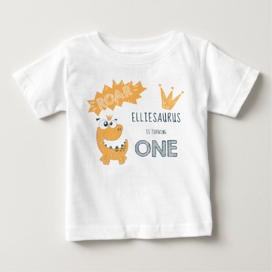 恐竜の咆哮 1歳の女の子の誕生日 ベビーTシャツ (正面)