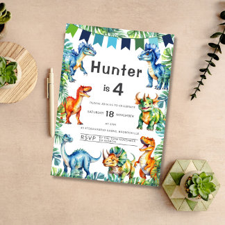 恐竜の四歳の誕生日 招待状