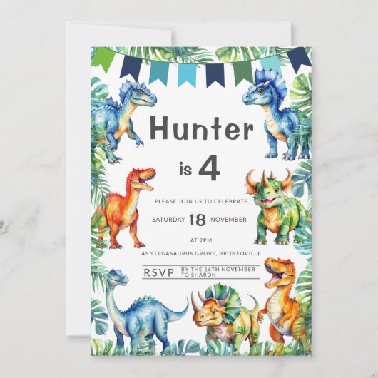 恐竜の四歳の誕生日 招待状 (正面)