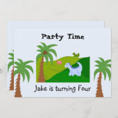 恐竜の土地の誕生日パーティーの招待状 招待状 (正面/裏面)