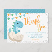 恐竜の大型赤ちゃんシャワーフラット サンキューカード (正面/裏面)