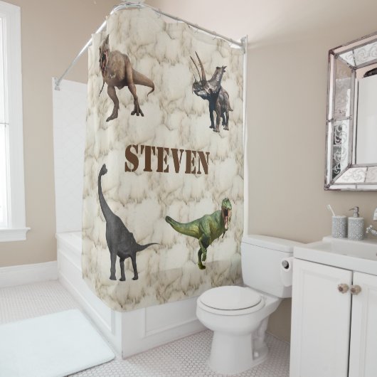 恐竜の大理石の子パーソナライズされたども シャワーカーテン (インサイチュ)