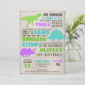 恐竜の女の子がテーマの誕生日パーティー 招待状 (スタンド正面)