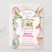 恐竜の女の子が1歳で誕生日を飾る 招待状 (正面)