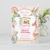 恐竜の女の子が1歳で誕生日を飾る 招待状 (スタンド正面)