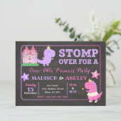 恐竜の女の子のための共同誕生日の招待状 招待状 (スタンド正面)