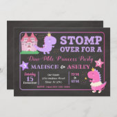 恐竜の女の子のための共同誕生日の招待状 招待状 (正面/裏面)