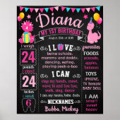 恐竜の女の子のための最初の誕生日のサイン ポスター (正面)