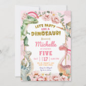 恐竜の女の子のピンクのパーティーのように誕生日しよう 招待状 (正面)