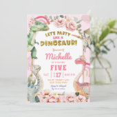 恐竜の女の子のピンクのパーティーのように誕生日しよう 招待状 (スタンド正面)