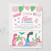 恐竜の女の子のピンクの誕生日 招待状 (正面)