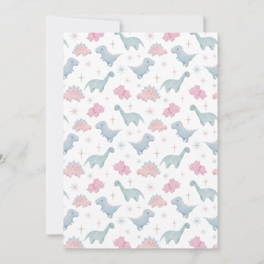 恐竜の女の子のベビー写真の誕生発表 案内状 (裏面)