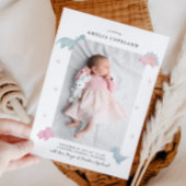 恐竜の女の子のベビー写真の誕生発表 案内状