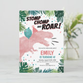 恐竜の女の子の誕生日パーティーへの招待 サンキューカード (スタンド正面)