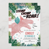 恐竜の女の子の誕生日パーティーへの招待 サンキューカード (正面/裏面)