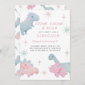 恐竜の女の子の誕生日パーティーへの招待 招待状 (正面/裏面)