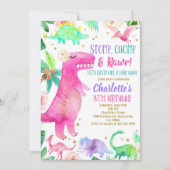 恐竜の女の子の誕生日パーティーへようこそ　恐竜のお誕生日おめでとう 招待状 (正面)