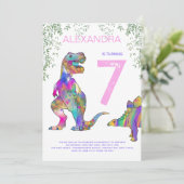 恐竜の女の子の誕生日パーティーピンク 招待状 (スタンド正面)