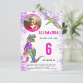 恐竜の女の子の誕生日パーティー写真 招待状 (スタンド正面)