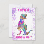 恐竜の女の子の誕生日パーティー写真 招待状 (裏面)