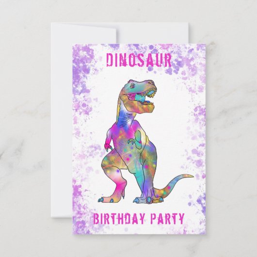 恐竜の女の子の誕生日パーティー写真 招待状 (裏面)
