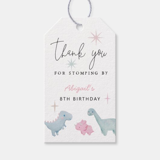 恐竜の女の子の誕生日パーティー ギフトタグ (正面)