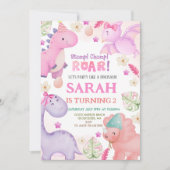 恐竜の女の子の誕生日パーティー 招待状 (正面)