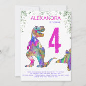 恐竜の女の子の誕生日パーティー 招待状 (正面)